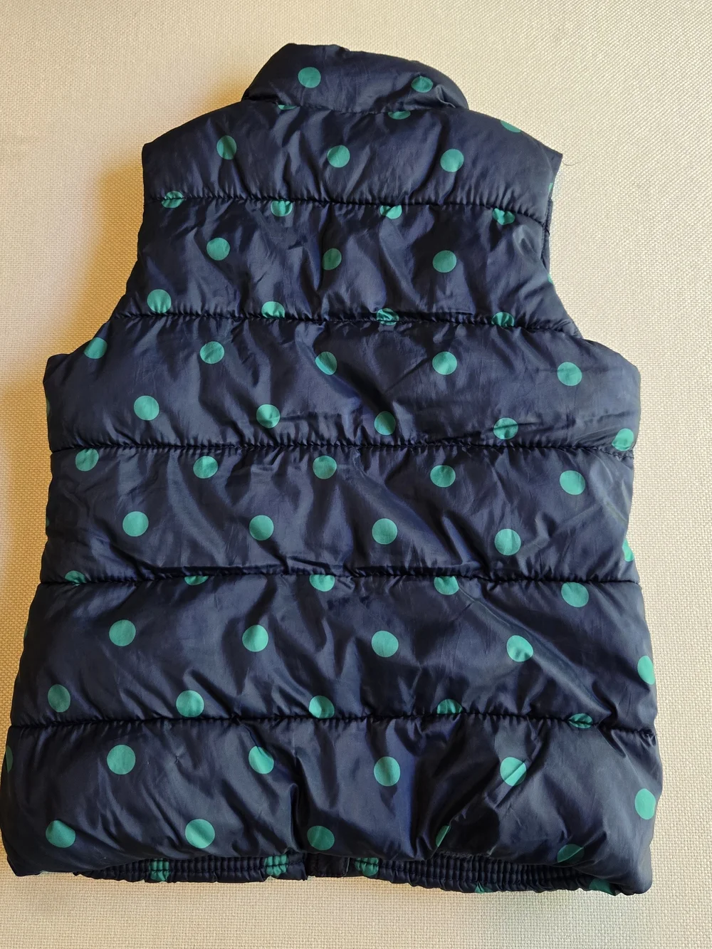 Old Navy Girls Medium 8 Navy Polka Dot Quilted Puffer Vest Zipper Front Winter